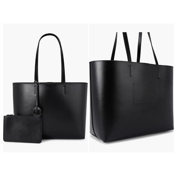 NEW KURT GEIGER LONDON CHELSEA 14” L LEATHER SHOPPER TOTE BAG & POUCH Black - Picture 1 of 8